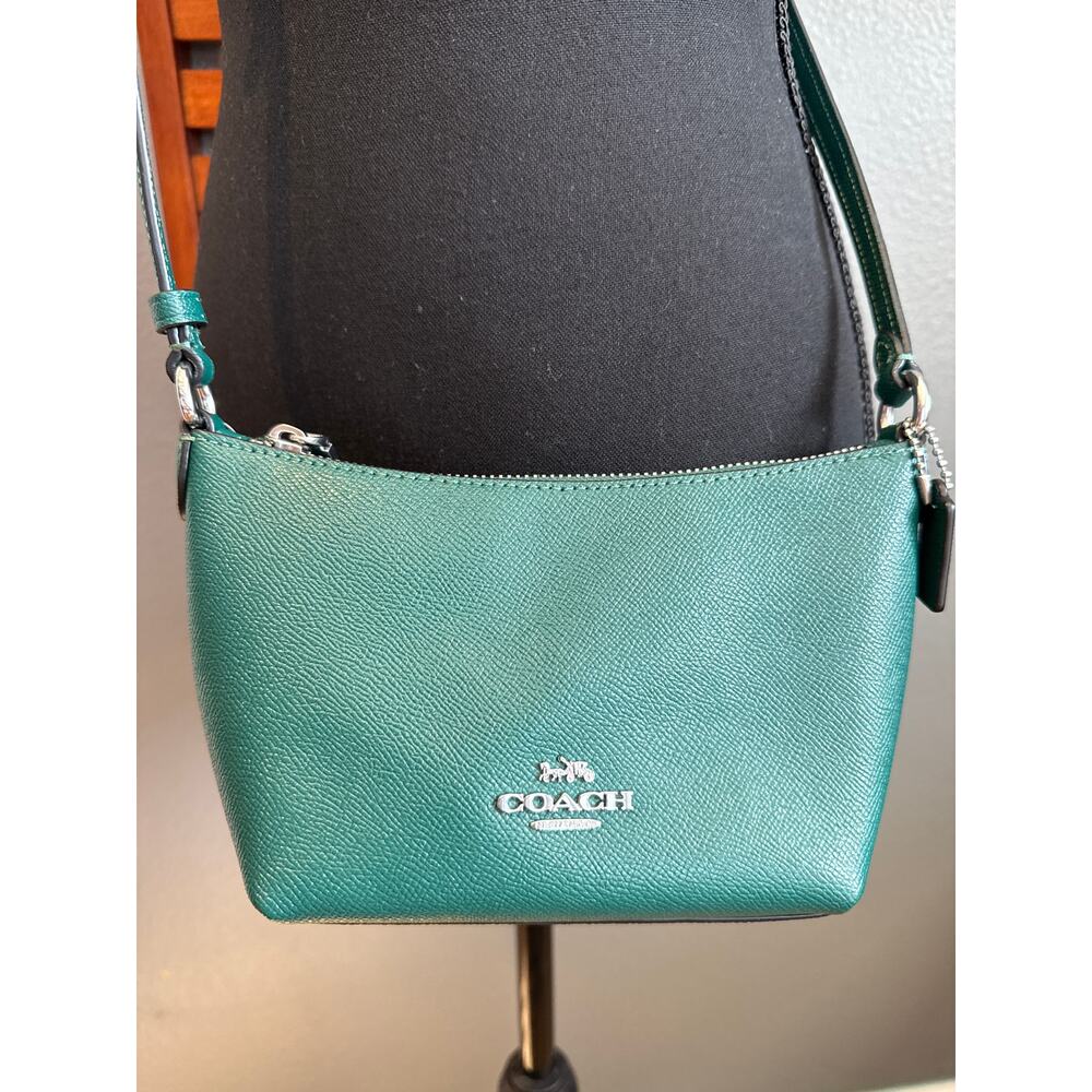 COACH NWT Emerald Green Silver Zip Top Crossbody Bag | NWT - Picture 10 of 10
